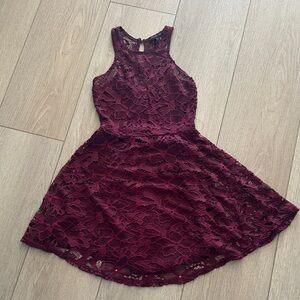 Material Girl Deep Red Lace Mini Dress